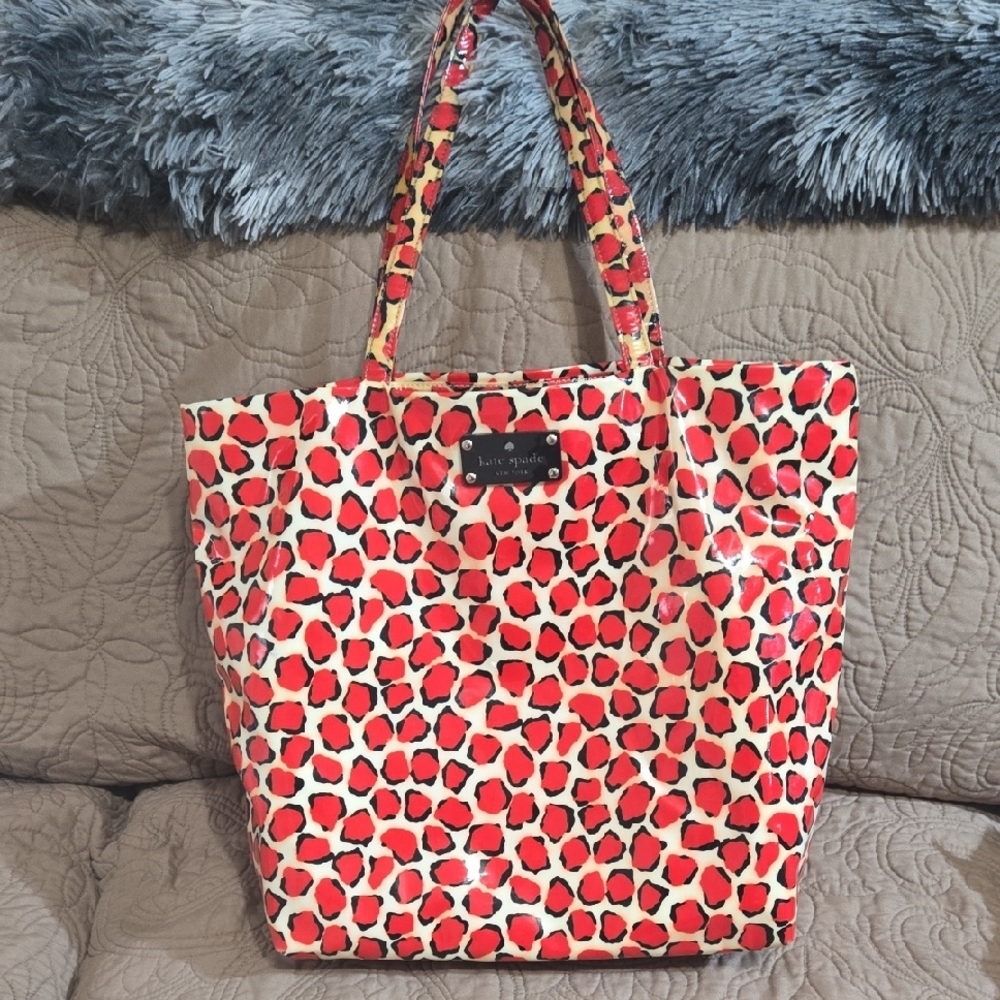 Vintage Kate Spade vinyl leopard print tote bag